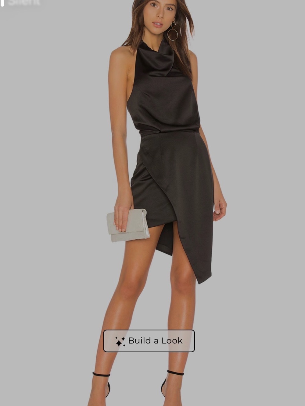 Elliatt (Revolve) Satin Asymmetrical Black Halter Dress